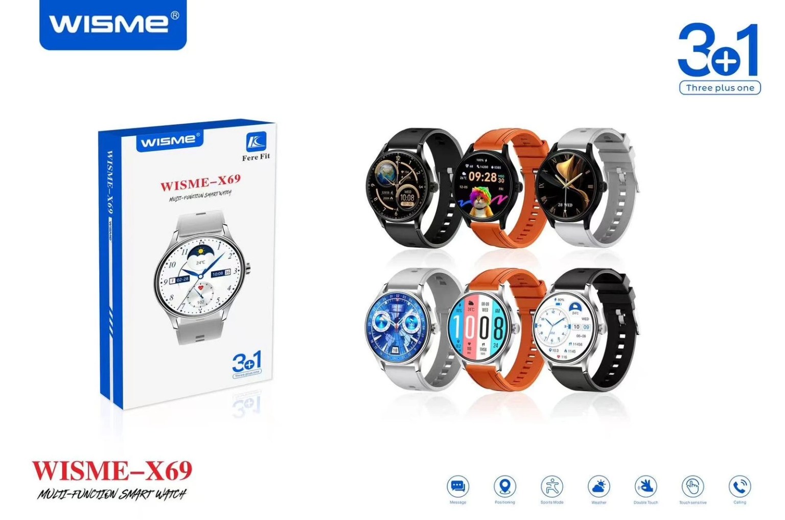 Wisme X69 Original Round Smartwatch ( 3 belts )