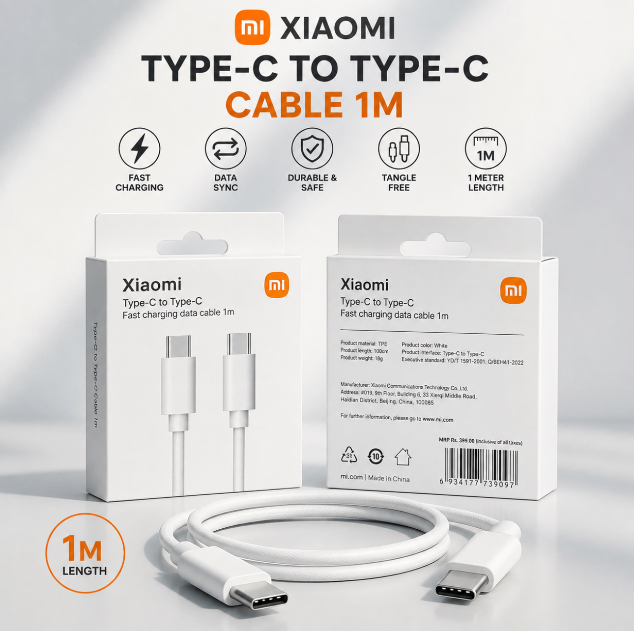 XIAOMI TYPE-C TO TYPE -C CABEL