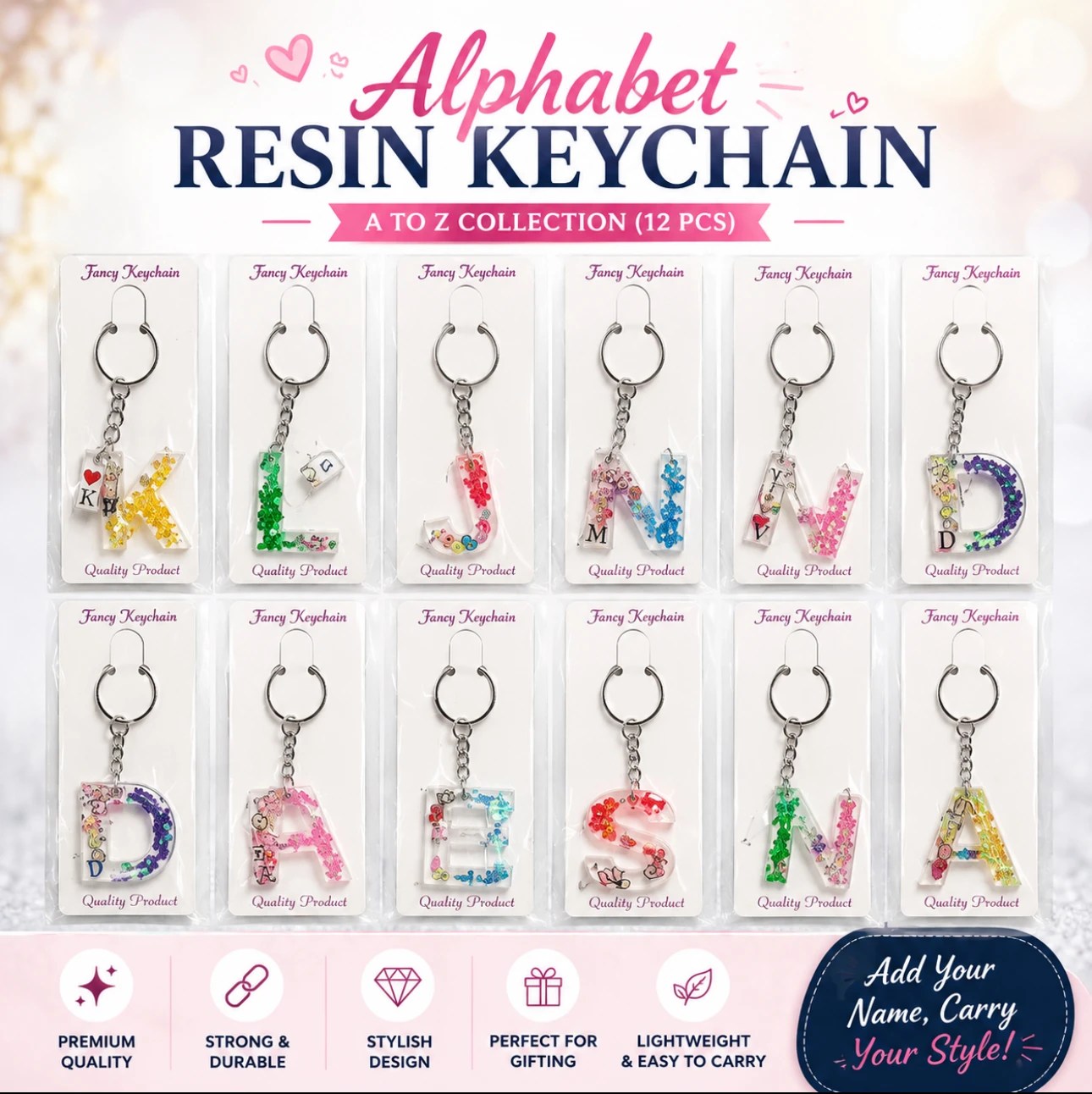 Alphabet Resin Keychain Set – A to Z