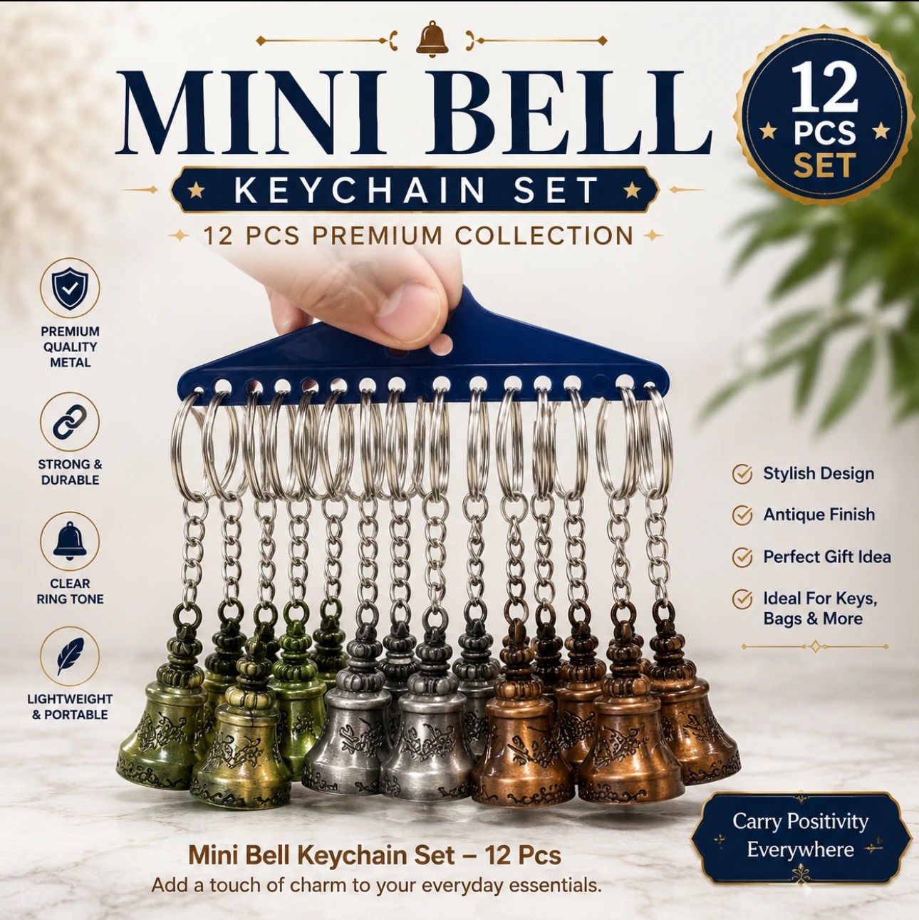 Antique Finish Mini Metal Bell Keychain
