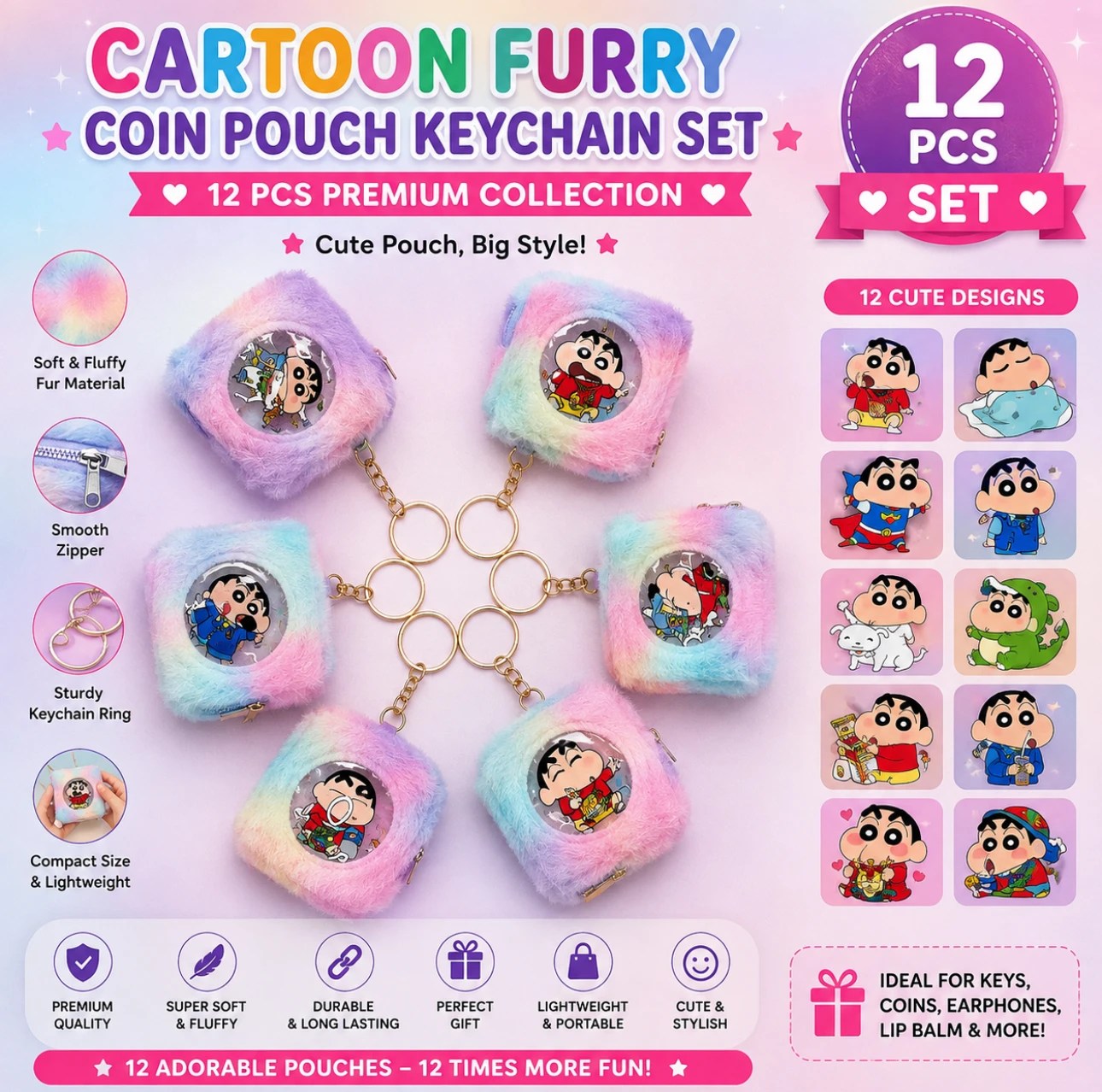 Cute Cartoon Furry Mini Pouch Keychains