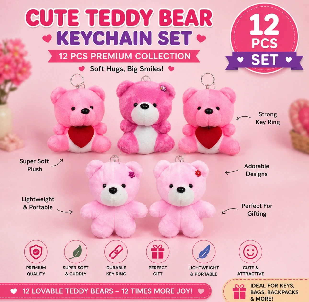 Cute Teddy Bear Plush Keychain