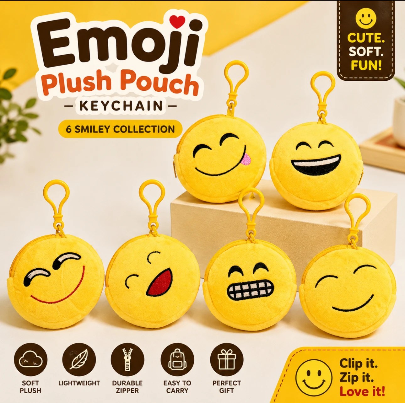 Emoji Plush Pouch Keychain
