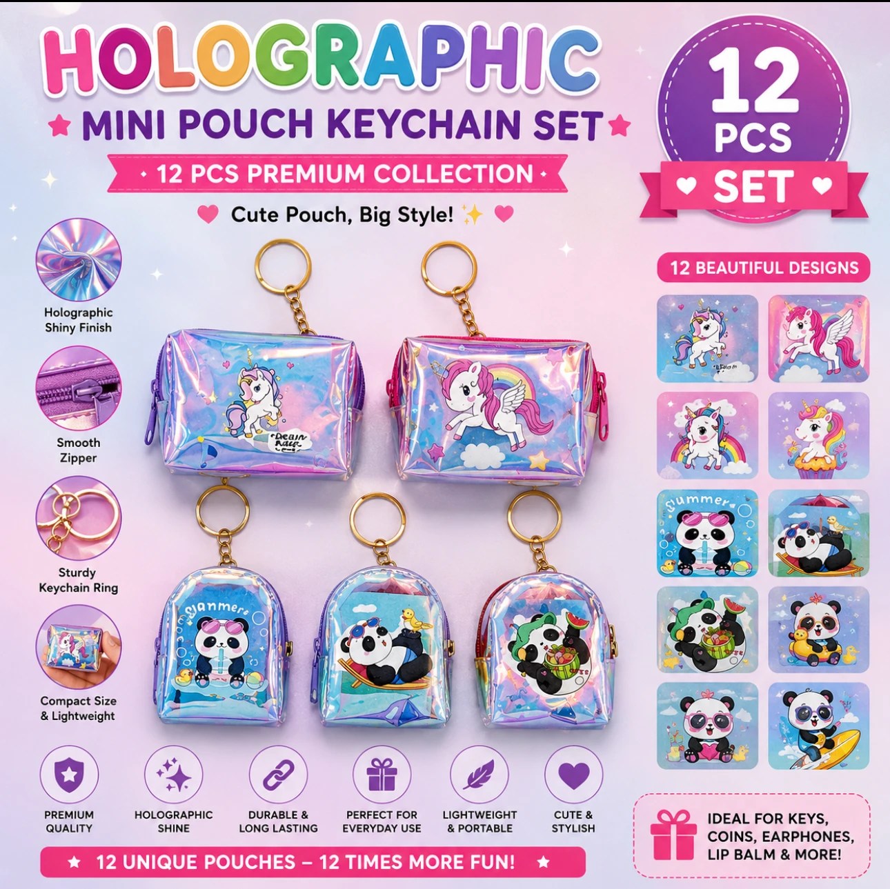 Holographic Mini Pouch Keychain