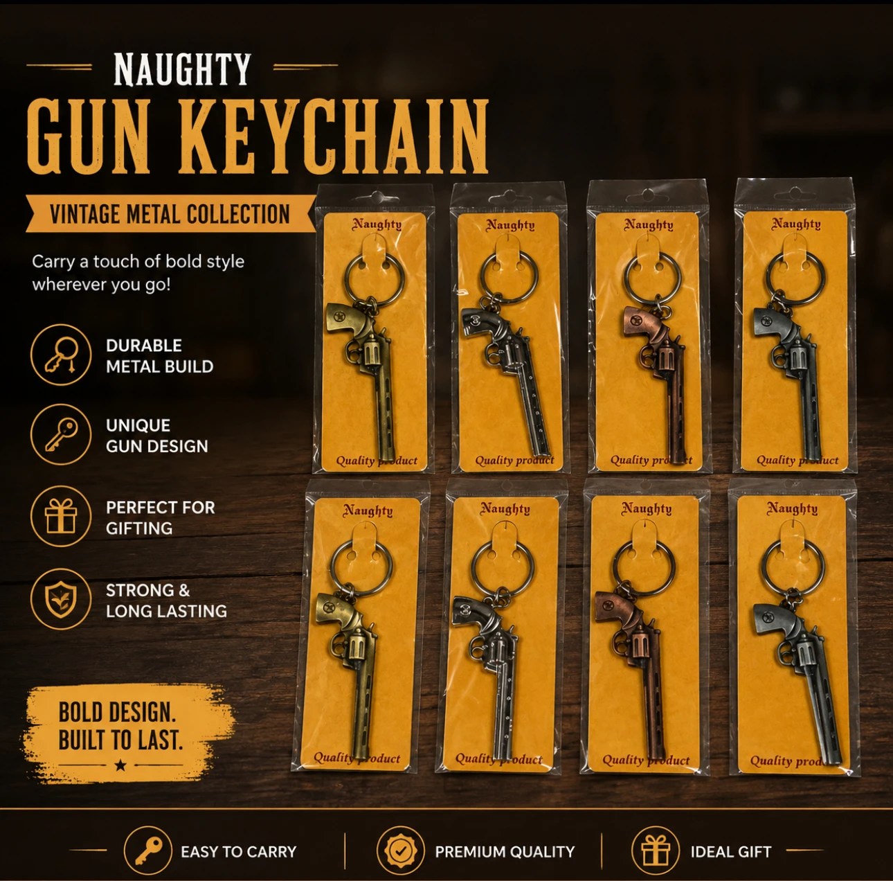 Naughty Gun Metal Keychain