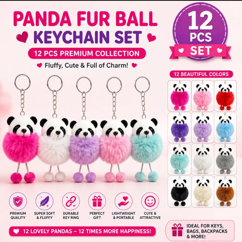 Panda Fur Ball Plush Keychain