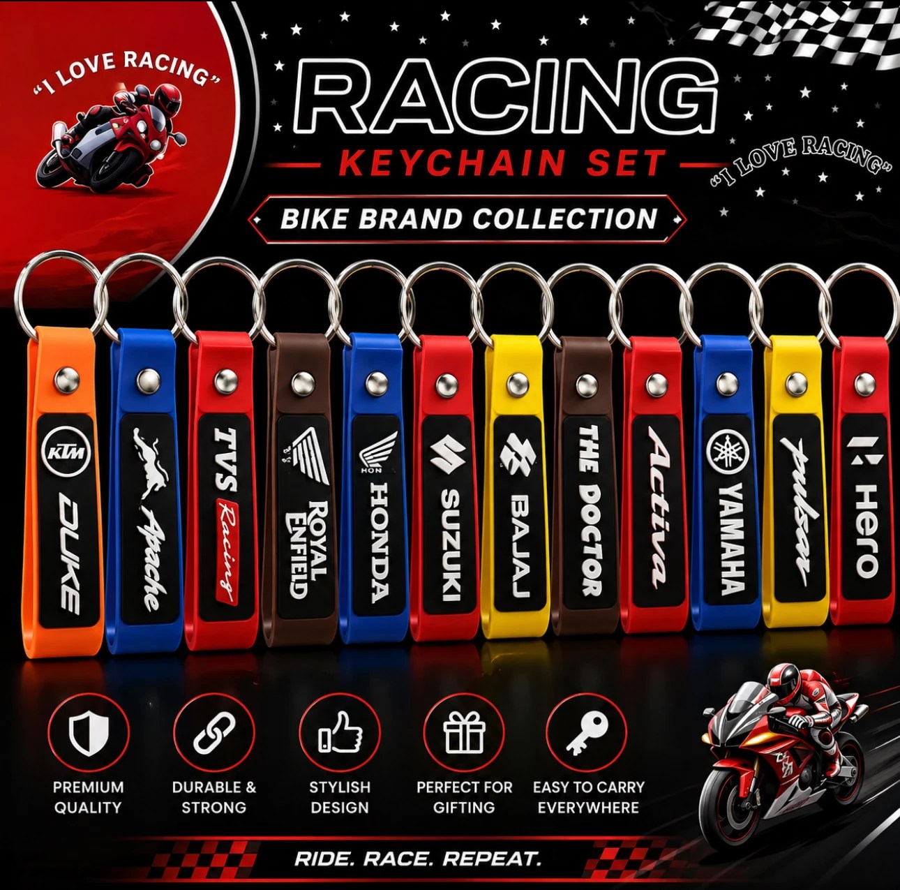 Racing Bike Brand Silicon Keychain Set
