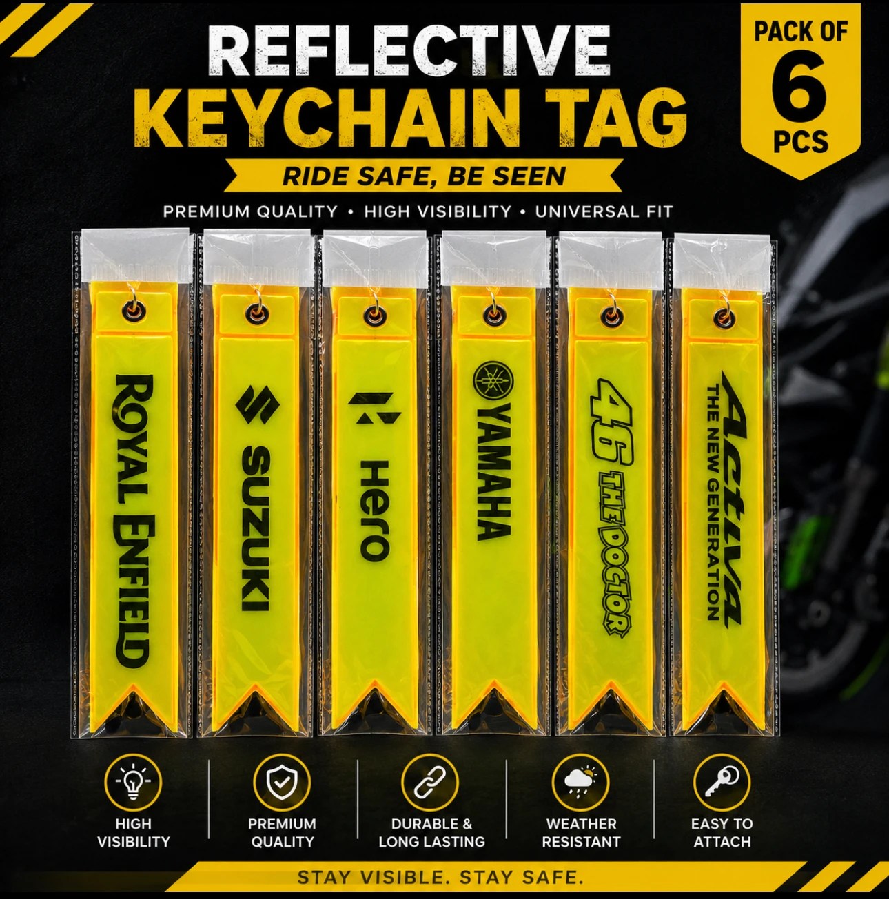 Reflective Bike Keychain Tag Set