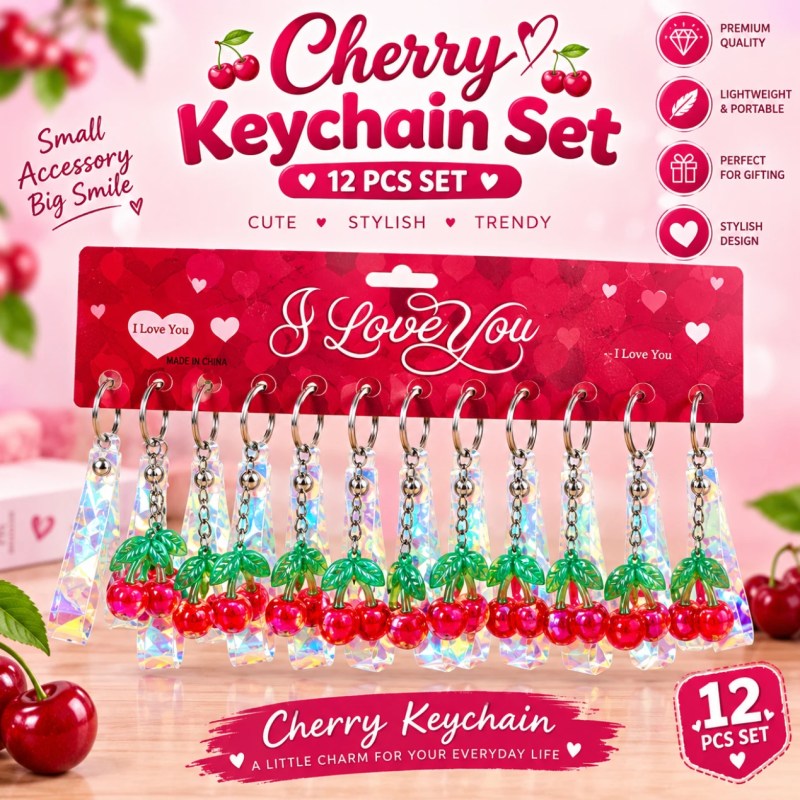 Trendy Cherry Charm Keychain