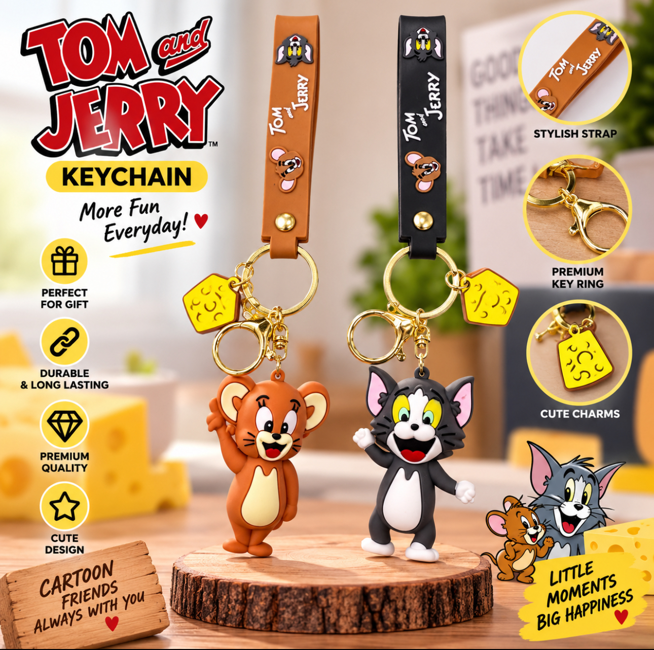 tom and jerry big size silicone keychain
