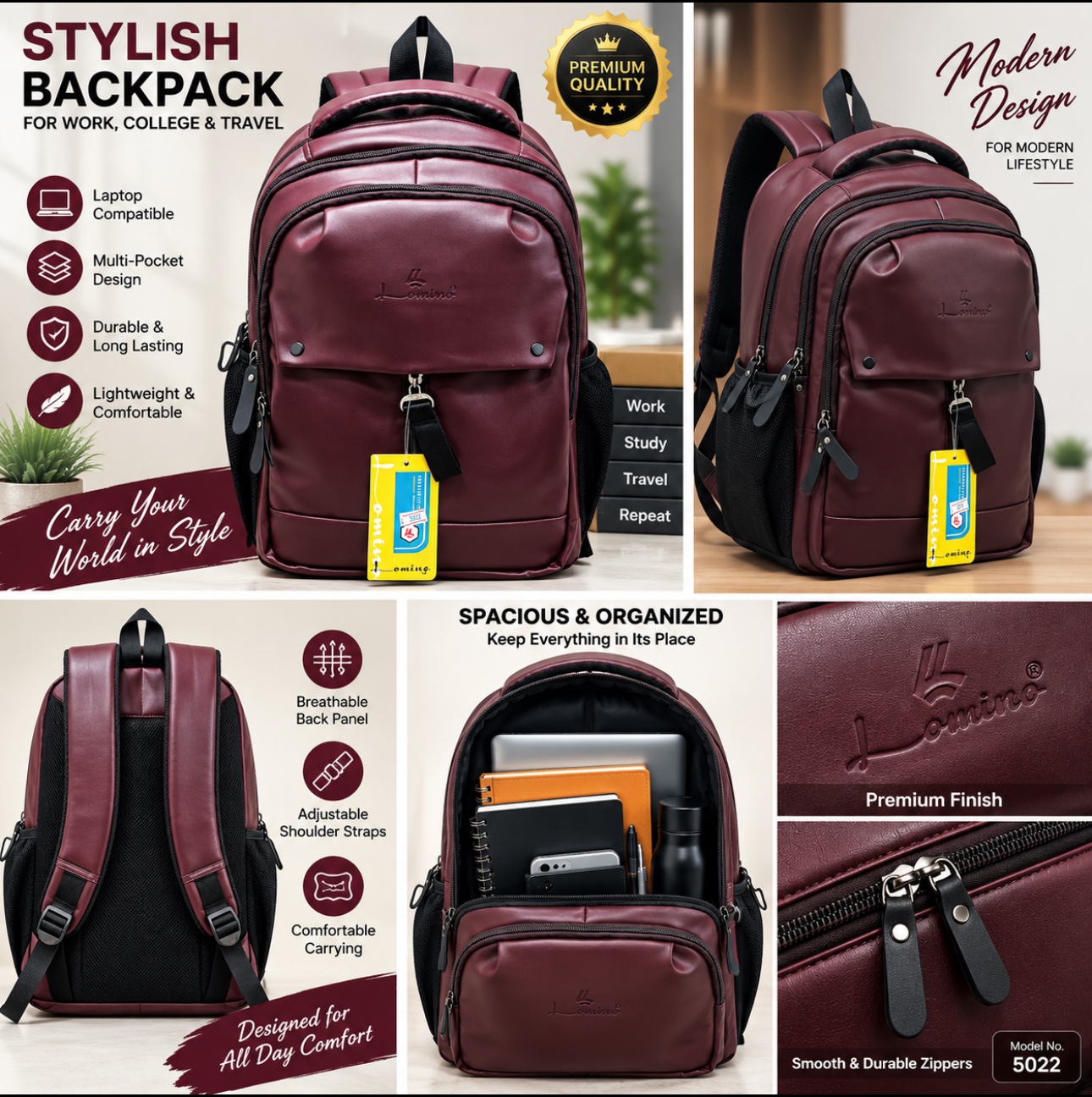 Stylish Premium Backpack for Men & Women – Travel, College & Daily Use Multi-Pocket Bag